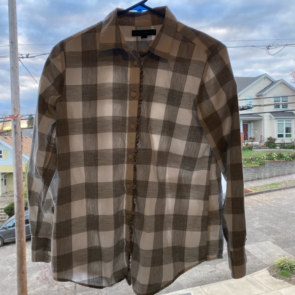 Banana Republic | Grey & White Plaid Button Down Flannel | Petite Small
